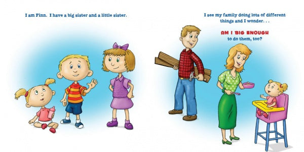 Charming illustrations fill "Am I Big Enough?" by Schiffer Publishing, Ltd., a delightful picture book for preschoolers about a young boy who wonders if he’s big enough to help his family and show good manners.