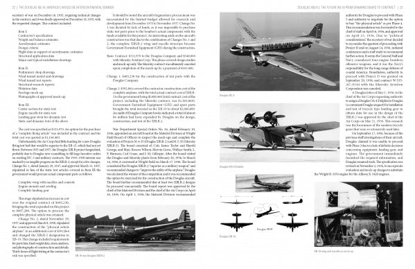 Two pages from Schiffer Publishing, Ltd.’s "Douglas XB-19" display text and black-and-white photos of vintage planes like the DC-3 and DC-4, airport scenes, technical design diagrams, and the pioneering Douglas XB-19 bomber.