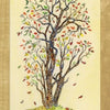 Inspired by the Tree of Life Oracle by Schiffer Publishing, Ltd., this illustration features a tree with sparse, multicolored autumn leaves falling against a light background, with "AUTUMN" in white letters on a red label below.
