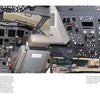 Side-by-side photos of a P-8A Poseidon cockpit from Schiffer Publishing, Ltd.: left shows seats and controls from behind; right highlights the overhead panel. The maritime patrol aircraft’s nose is visible through the windows.