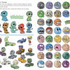 Creatures and Characters" by Schiffer Publishing, Ltd. showcases vibrant cartoon creatures, aliens, monster faces, bright round expressions, and small cars with expressive drivers—ideal for a children's art book on a crisp white background.