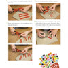 A Beginner's Guide to Mosaics by Schiffer Publishing, Ltd.: Step-by-step photo instructions show how beginners can cut red ceramic tiles into strips, squares, and triangles using mosaic techniques; features hands with tools and a colorful tesserae diagram.