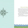 A two-page spread from Goddesses from A to Z by Schiffer Publishing, Ltd.: left page shows a greenish compass rose on light blue waves; right page features "Who Are the Goddesses?" above a river with green hills—ideal for a multicultural ABC kids’ book.