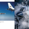 Two US Navy F-14 Tomcats refuel midair from a tanker. At right, a cockpit view shows steam or smoke. Below is a Schiffer Publishing Legends of Warfare table listing aircraft names, locations, and exhibition details.