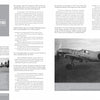 A spread from "German Eagles in Spanish Skies" by Schiffer Publishing, Ltd. shows a WWII-era 6-2 Legion Condor fighter on grass (right) and a damaged Bf 109 on the ground (left), with text on operational history.