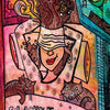 Colorful, abstract artwork from "Manifesting Your Greatness" by Schiffer Publishing, Ltd. depicts a blindfolded woman with two cats and a green bird, vibrant patterns, and BLACKOUT THE MEDIA text—evoking the magic of oracle or wisdom cards.