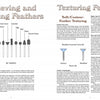 A spread from "50 Bird Woodcarving Patterns" by Schiffer Publishing, Ltd. features clear diagrams of bit shapes and labeled tips for feather texturing, presented in an educational layout with concise text and illustrations.