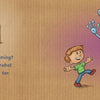A smiling boy stands near a box marked "Do Not Open" from Schiffer Publishing, Ltd.'s "Do Not Open the Box." A friendly robot pops out, waving, as the boy looks on, wondering if it’s the robot from his picture book dreams.