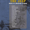 The table of contents page from The Jeep: History of a World War II Legend by Schiffer Publishing, Ltd. displays yellow and white chapter titles over a faded WWII Jeep photo, outlining Jeep history and its many variants.