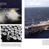A Schiffer Publishing, Ltd. page features wartime photos: a warship firing at sea, sailors handling shells and preparing ammo, plus a color shot of USS New Jersey (BB-62), an Iowa-class battleship, sailing in open water.