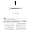 A page from "The Aces of Fighting 17" by Schiffer Publishing, Ltd. features the heading TOM BLACKBURN, subheading 11 VICTORIES, a biography with F4U Corsair service in VF-17 during WWII, career highlights, and his portrait on the left.