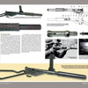 A magazine page from "The Sten" by Schiffer Publishing, Ltd. showcases diagrams, photos, and technical drawings of silenced British WWII firearms, including close-ups of STEN components, assembly instructions, and a person aiming a silenced gun.
