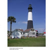Experience the sights of a tall black and white lighthouse behind a gray house, palm trees, and green grass—featured in Schiffer Publishing, Ltd.'s Civil War Walking Tour of Savannah near the historic Savannah battlefields.