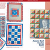 A collage from "Quilts Presidential and Patriotic" by Schiffer Publishing, Ltd. features detailed patriotic quilts and a large quilt with Jimmy Carter’s portrait, with captions celebrating American quilters' artistry.
