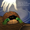 A hand reaches toward a shy turtle on a log by the water; it retreats into its shell, watching. Ideal for children’s stories or turtle tales. Features: “There it is! The big hand. Shy turtle hides in shell till hand goes.” The Turtle Tank by Schiffer Publishing, Ltd.