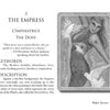 The Secret Language of Birds Tarot by Schiffer Publishing, Ltd. features a grayscale illustration of The Empress—a serene long-haired woman with doves and a large bird under a starry sky. "L’Impératrice" and text appear on the left of this divination card.