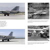 A two-page spread from Schiffer Publishing, Ltd.'s "F-111 Aardvark" shows U.S. military aircraft in color and black-and-white photos on runways, in flight, and inside a hangar, with descriptive captions below each image.
