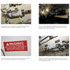 Six close-up photos from Schiffer Publishing, Ltd. show detailed aircraft parts, warning signs, switches, wires, and panels inside the P-8A Poseidon's fuselage and maintenance areas, with visible labels and warning stickers.
