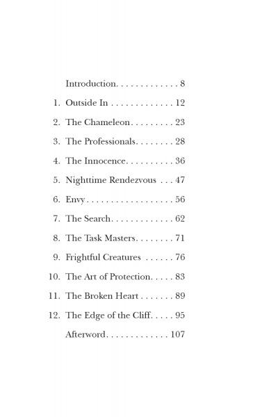 The Empath and the Dark Road by Schiffer Publishing, Ltd. features a table of contents with introduction, 12 chapters—including The Chameleon and Envy—plus afterword. The empathic journey starts on page 12 and ends with emotional control on page 107.