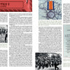 A two-page spread from Schiffer Publishing’s "Evasion and Escape Devices Produced by MI9, MIS-X, and SOE in World War II" features text, WWII soldier photos, a medal, The Charter document, columns, and highlighted headers referencing evasion devices.