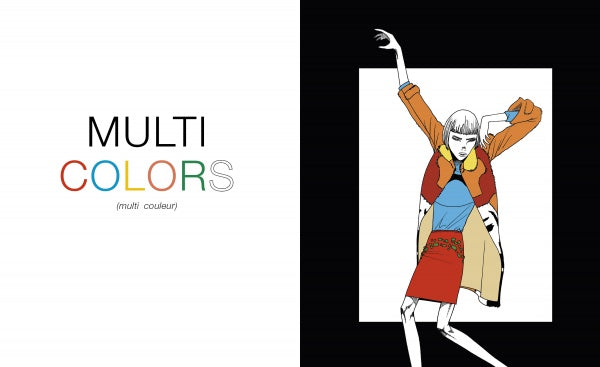 Split image: left half displays "Colors de la Runway" in bold, rainbow letters; right half shows a vibrant, stylish figure posing—ideal for a kids' fashion book from Schiffer Publishing, Ltd.