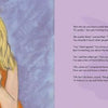 A young blonde girl in a yellow shirt holds a small blue-grey feather, gazing forward amid magical imagery. On a light purple background, text and a rabbit silhouette evoke the charm of Rupert's Tales: Learning Magick by Schiffer Publishing, Ltd.
