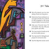 On the left, a vibrant abstract artwork with a yellow dinosaur and a "take the time" sign from Schiffer Publishing, Ltd.'s Manifesting Your Greatness appears. On the right, wisdom card 39 shares advice, paired with a matching small card.