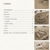 The table of contents features a wood border and sepia photos highlighting woodworking techniques from "Hardwood Edging and Inlay for Curved Tables" by Schiffer Publishing, Ltd., a reference for shaping, assembling, and sanding hardwood edges.