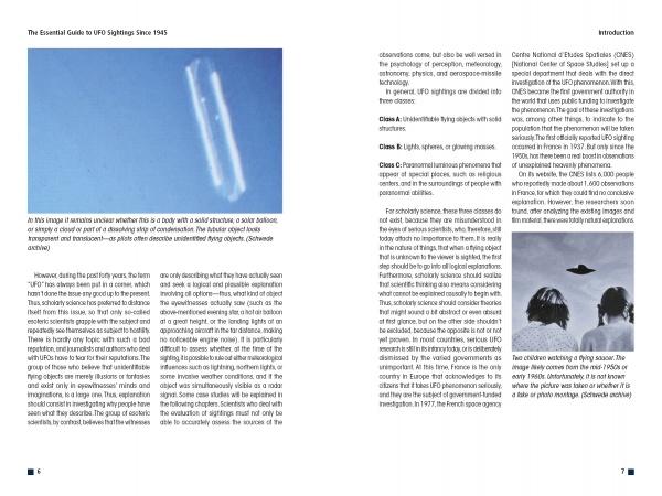 A magazine page features text from Schiffer Publishing, Ltd.'s "The Essential Guide to UFO Sightings Since 1945," exploring recent UFO sightings, Black Triangle theories, and their links to the Roswell Incident.