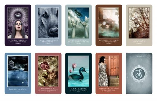 Inspirations for Survivors by Schiffer Publishing, Ltd. features ten inspirational oracle cards with mystical, nature, and fantasy themes—like a crowned woman, wolf, swans, and more—designed to bring hope and healing to survivors.