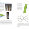A textbook page from Schiffer Publishing's "Multi-Axis Spindle Turning" shows photos and diagrams of wooden spindles, cross-sections, and a green cylinder, with text explaining depth of cut and cutting techniques.