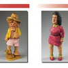Four colorful clay caricature figurines—two cowboys and two women—are featured against a white backdrop with a red Members’ Gallery header, promoting "Thinking Inside the Roughout" by Schiffer Publishing, Ltd.