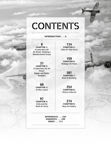 The table of contents page for Death from Above by Schiffer Publishing, Ltd. shows vintage WWII planes in flight, with chapters and pages outlining the Army Air Corps, Air Force history, and key WWII missions.