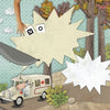 The Hungry Wolf by Schiffer Publishing, Ltd. features a hospital-gowned wolf, ambulance, sheep under trees, and a NO sign in text bubbles. Set against a whimsical forest scene—ideal for creative activity books.