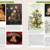 Two pages from "The Graphic Flower" by Schiffer Publishing, Ltd. show text and images of floral art, such as vibrant paintings of daisies and roses, a vintage botanical print, and an ornate flower arrangement, with captions and headings at the top.