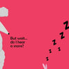 A gray poodle watches a trail of black Zs, symbolizing snoring, on a pink background. Text reads, "But wait... do I hear a snore?" from My Big Family by Schiffer Publishing, Ltd.—a playful introduction to diversity for preschoolers.