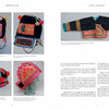 A book spread from "Hmong Story Cloths" by Schiffer Publishing, Ltd. shows vibrant embroidered hats, a baby carrier, and a jacket with captions detailing their importance in Laos textile traditions and Hmong culture.
