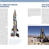 A diagram of a V-2 rocket and a black-and-white photo of engineers preparing a rocket for launch in the desert, accompanied by text about Project Mercury—featured in Project Mercury by Schiffer Publishing, Ltd.—and early manned spaceflight.