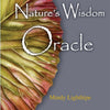 The cover of Nature's Wisdom Oracle showcases a green and reddish leaf close-up, symbolizing nature’s wisdom. The title and author’s name appear in white and yellow text against a gray background.