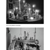 Two black-and-white photos from "Wicca: What's the Real Deal?" by Schiffer Publishing, Ltd. show ritual altars—one ornate and candle-lit, the other simpler with figurines and vessels—depicting Witchcraft-inspired arrangements.