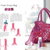 A step-by-step tutorial from Schiffer Publishing, Ltd.'s "Macrame Fashion Accessories & Jewelry" shows how to make a pink and purple handwoven Tutti Frutti bag, with knot illustrations on the left and a finished bag with cosmetics on the right.