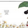 A girl with long dark hair stands on a daisy, holding a big green leaf, surrounded by daisies and a ladybug. Text: Fiona is the Earth witch—happy and free—from Four Little Witches by Schiffer Publishing, Ltd.