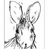 A black and white sketch of a rabbit’s face with large ears. The number 14 is in a circle at the top left, and "ears" is written at the bottom—a unique card from Carrot Cards by Schiffer Publishing, Ltd.