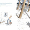 In Schiffer Publishing, Ltd.’s “The Wolf Will Not Come,” a rabbit gets dressed by a bed in a cozy room as tree shadows on snowy ground hint at a wolf. This children’s book gently explores nighttime fears with blue text on the left page.