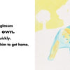 A watercolor Bipolar Bear from Schiffer Publishing, Ltd. walks toward sunglasses on the ground. On the left, text reads: “Sometimes he finds them fast. Sometimes it takes longer for him to get home.”.