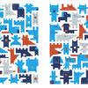 Where Is My Stuffed Animal?" by Schiffer Publishing, Ltd. showcases a vibrant abstract design with blue, red, and gray geometric animal shapes—evoking plush toys—arranged in two rectangular grids on a white background.