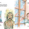 Two illustrated pages from "The Mütter Museum" by Schiffer Publishing, Ltd. depict science lovers admiring the Soap Lady mummy and exhibits in a vibrant museum scene as a guide gestures toward displays and hanging skulls.