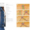 On the left, a denim jacket with a colorful woven strip on the pocket showcases artisan style. On the right, "Macramé Couture" by Schiffer Publishing, Ltd. offers step-by-step photos and instructions for vibrant macramé garment embellishments.