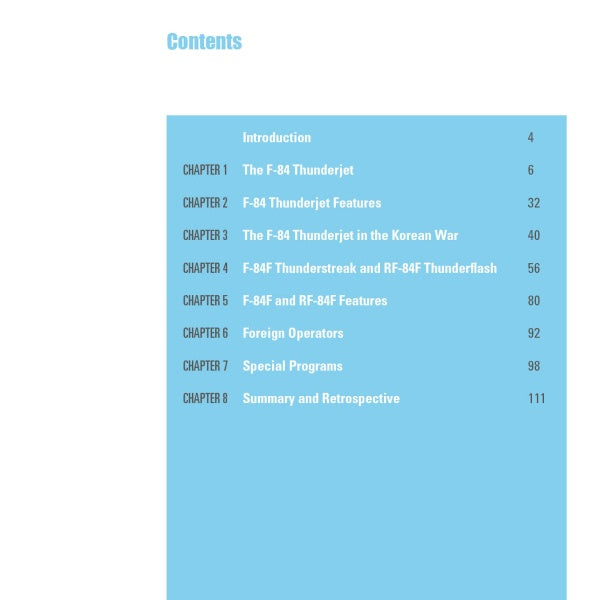 Republic F-84 Table of Contents