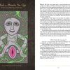 Artwork from the Dark Goddess Tarot by Schiffer Publishing, Ltd. depicts Sheela Na Gig, a female figure with green swirling hair and wide eyes, surrounded by vines and pink flowers, symbolizing the sacred feminine.